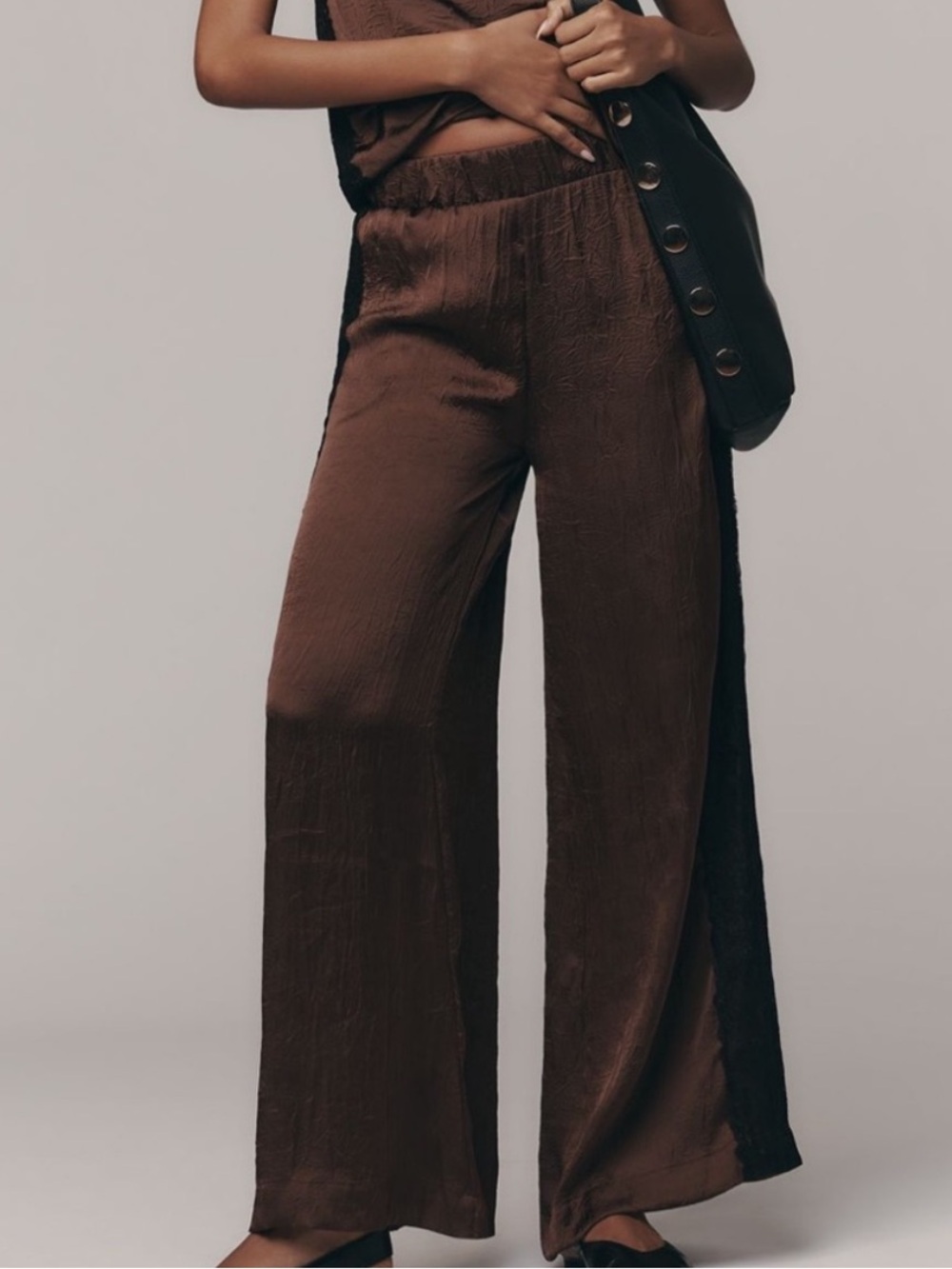 Anthropologie Brown Wide-Leg Trousers with Black Trim